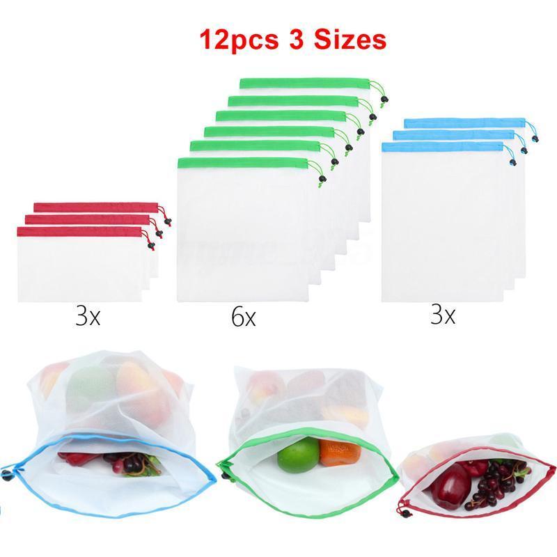 12pcs Reusable Mesh Produce Bags