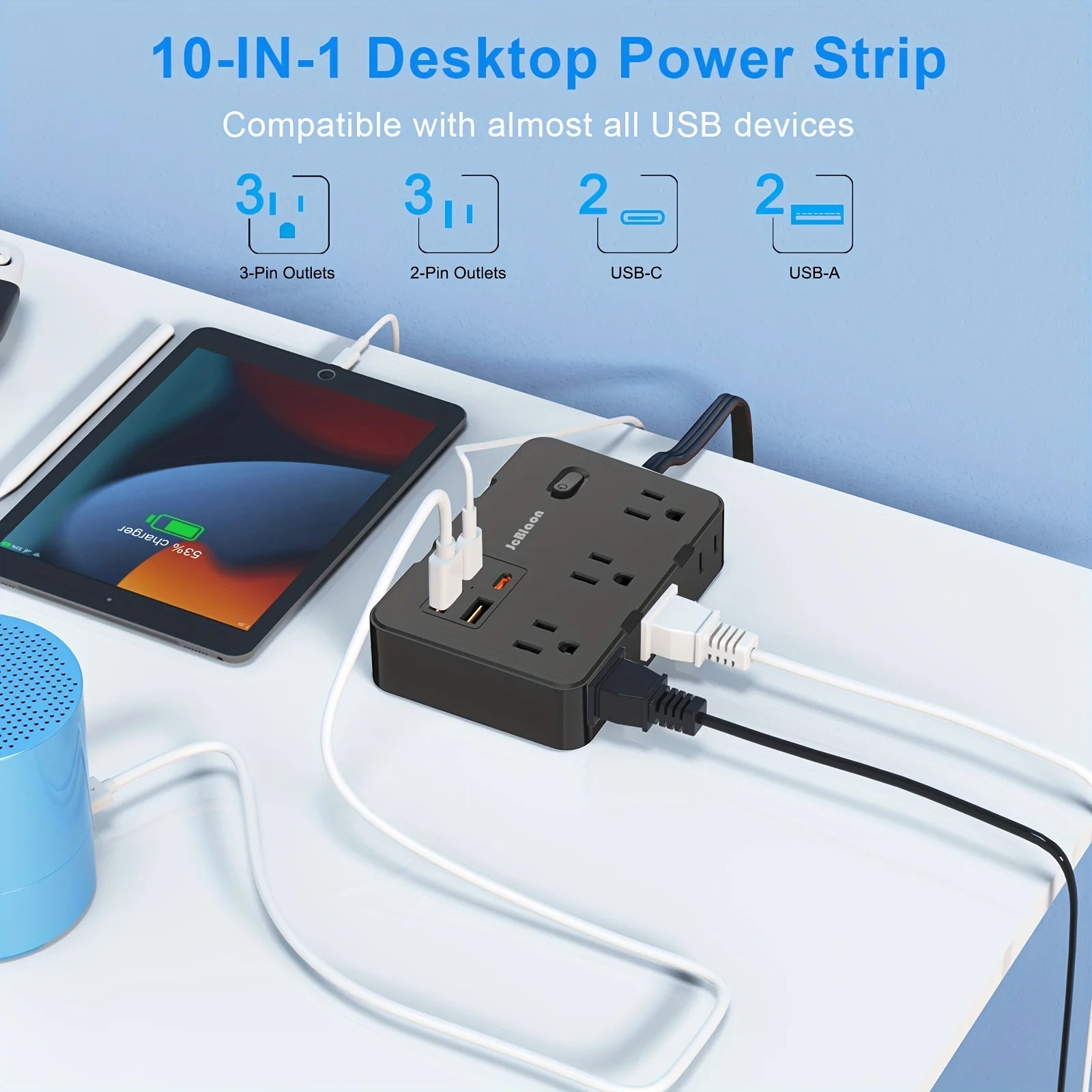 10 in 1 Compact Power Strip with USB