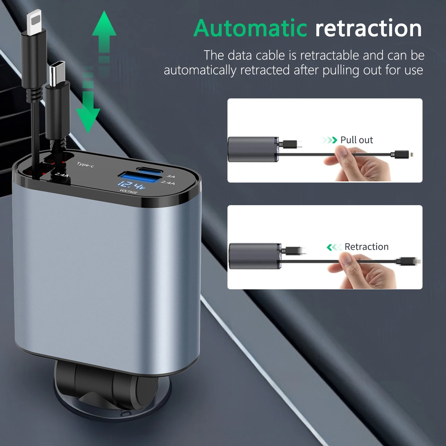 4 IN 1 Retractable Car Charger