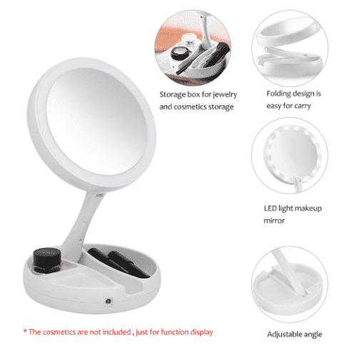 Folding LED Makeup Mirror