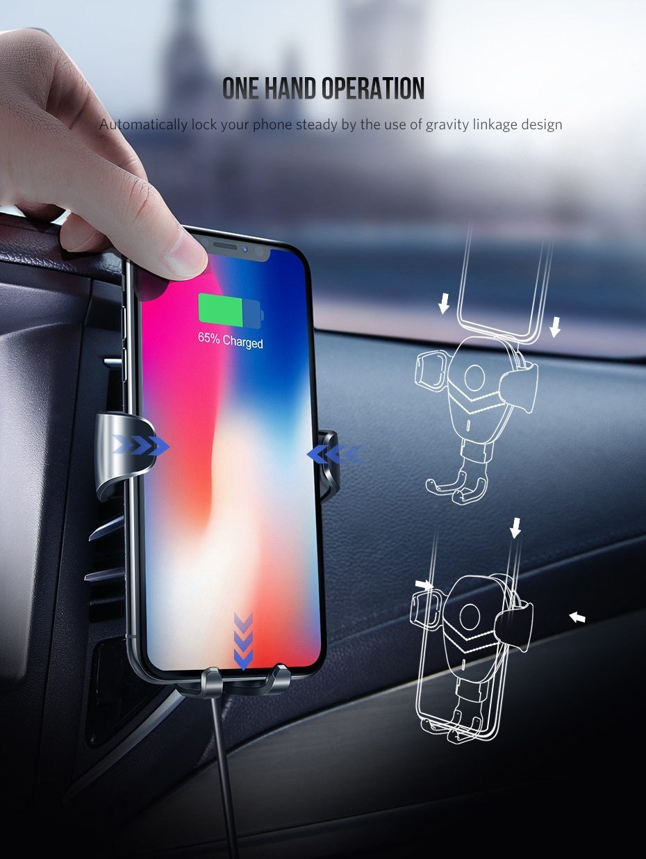 Fast Qi Wireless Car Phone Charger & Holder